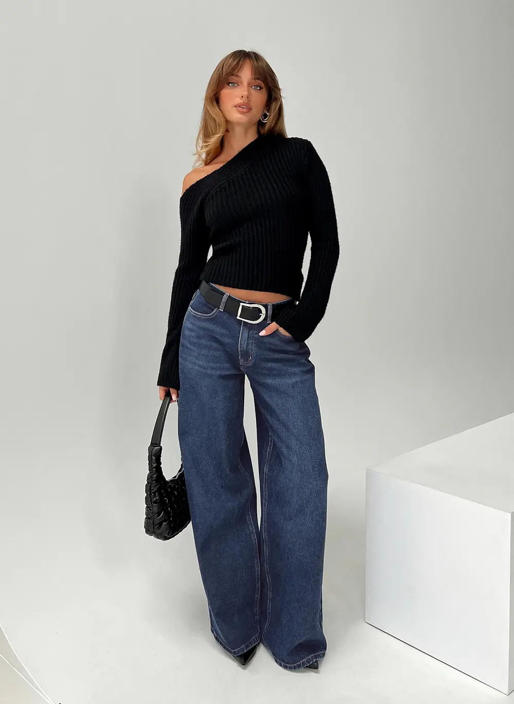 Naylor Mid Rise Wide Leg Jeans Mid Blue Denim