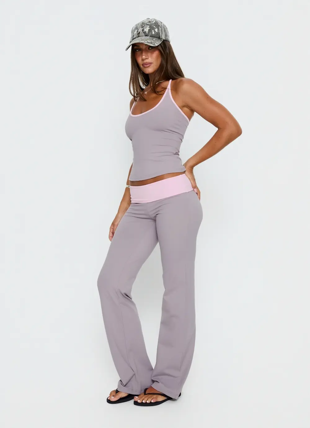 Kobee Jersey Flare Pants Slate / Dusty Pink