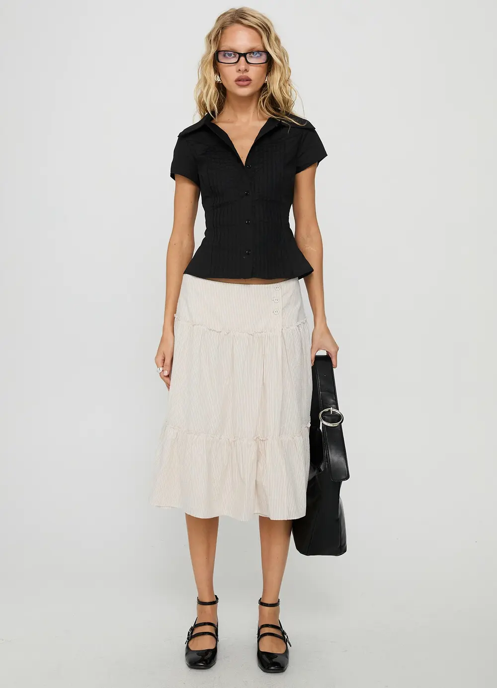Cascades Low Rise Midi Skirt Beige / White Stripe