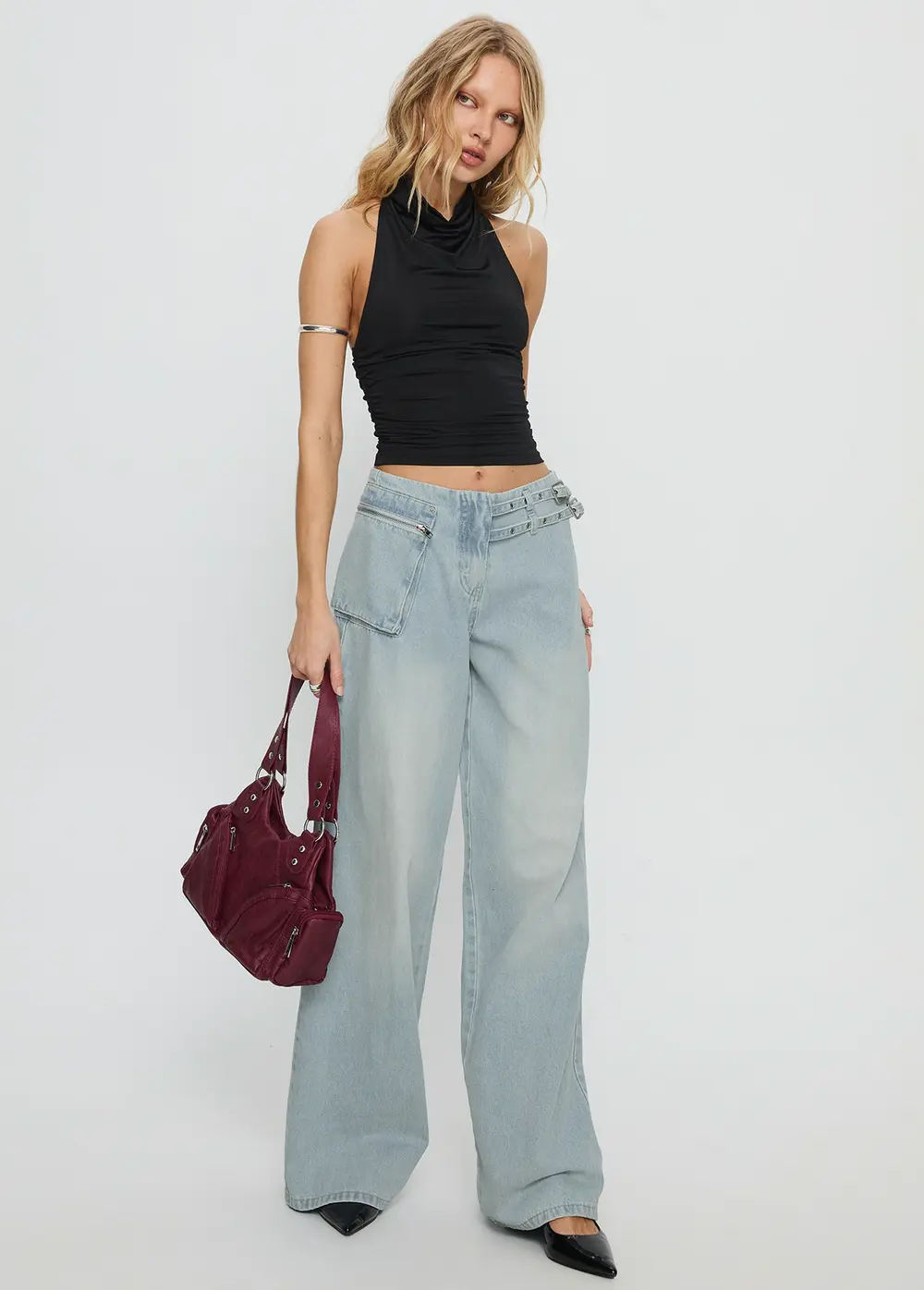 Paltrow Mid Rise Wide Leg Cargo Jeans Faded Blue Wash