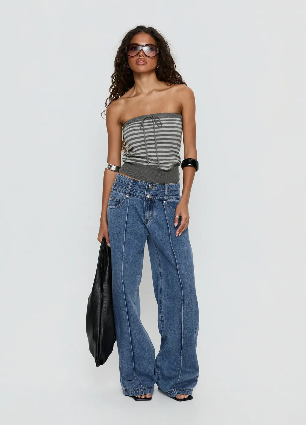 Hannalee Low Rise Wide Leg Jeans Mid Blue Wash