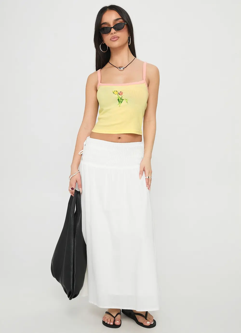 Vence Ruched Maxi Skirt White