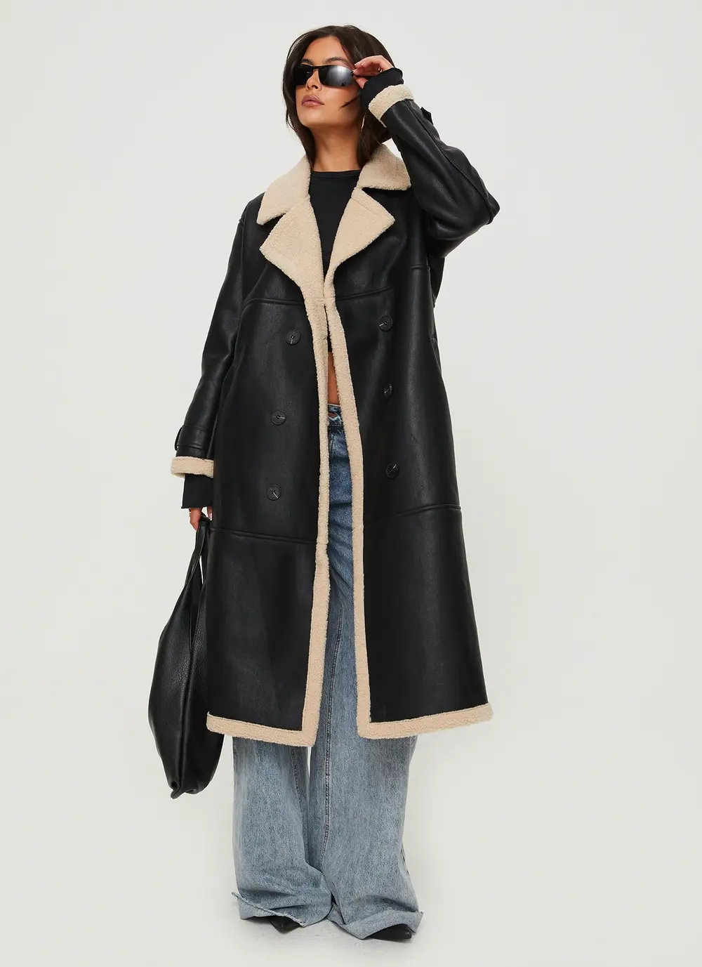 Day 'n' Night Longline Shearling Coat Black
