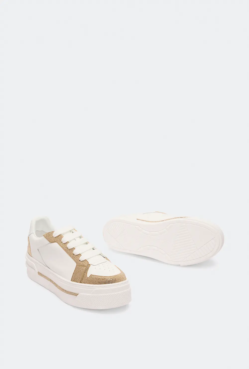 Rene Caovilla XTRA WHITE-GOLD SNEAKER WITH CRYSTALS 50