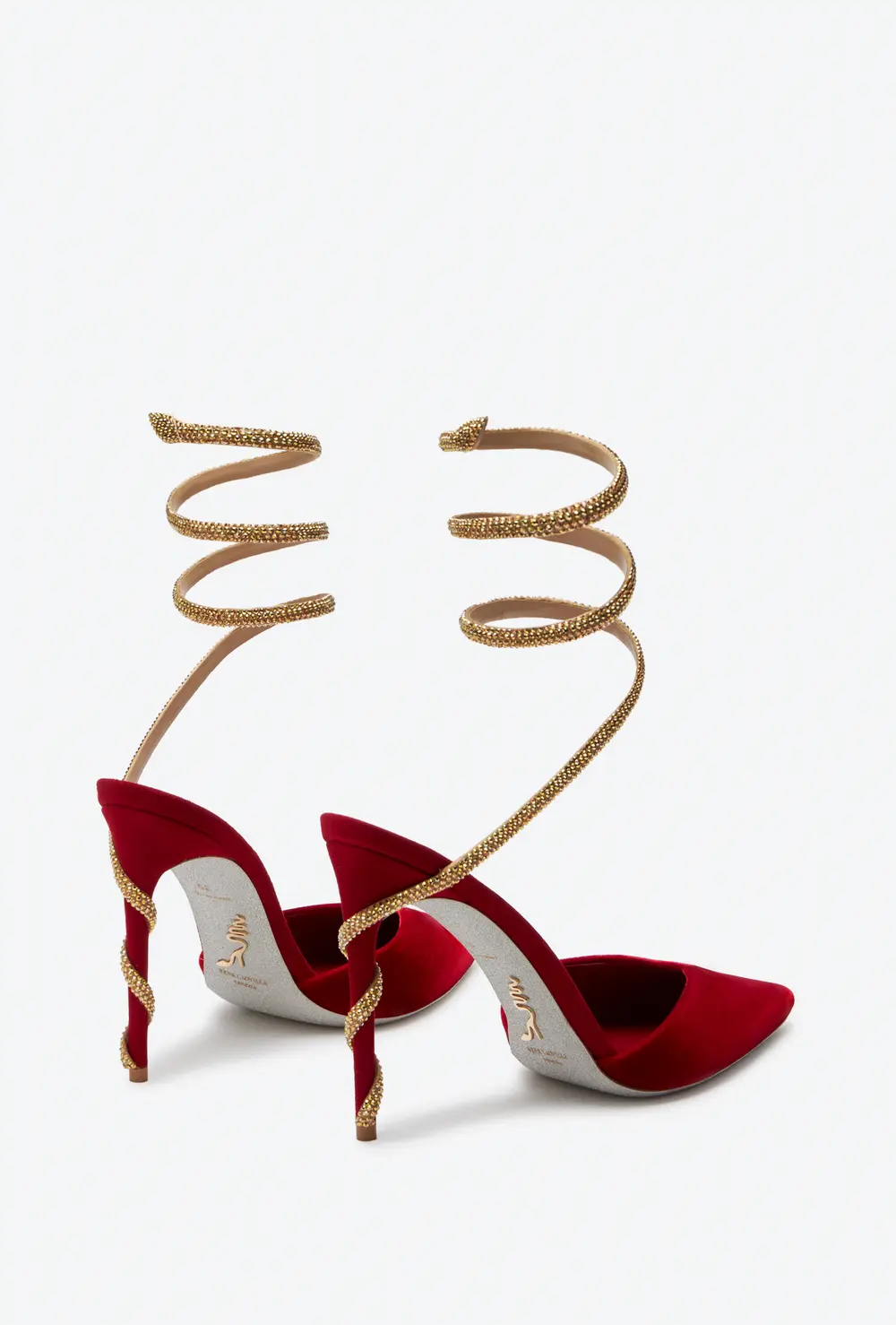 Rene Caovilla Margot Red And Gold Pump 105