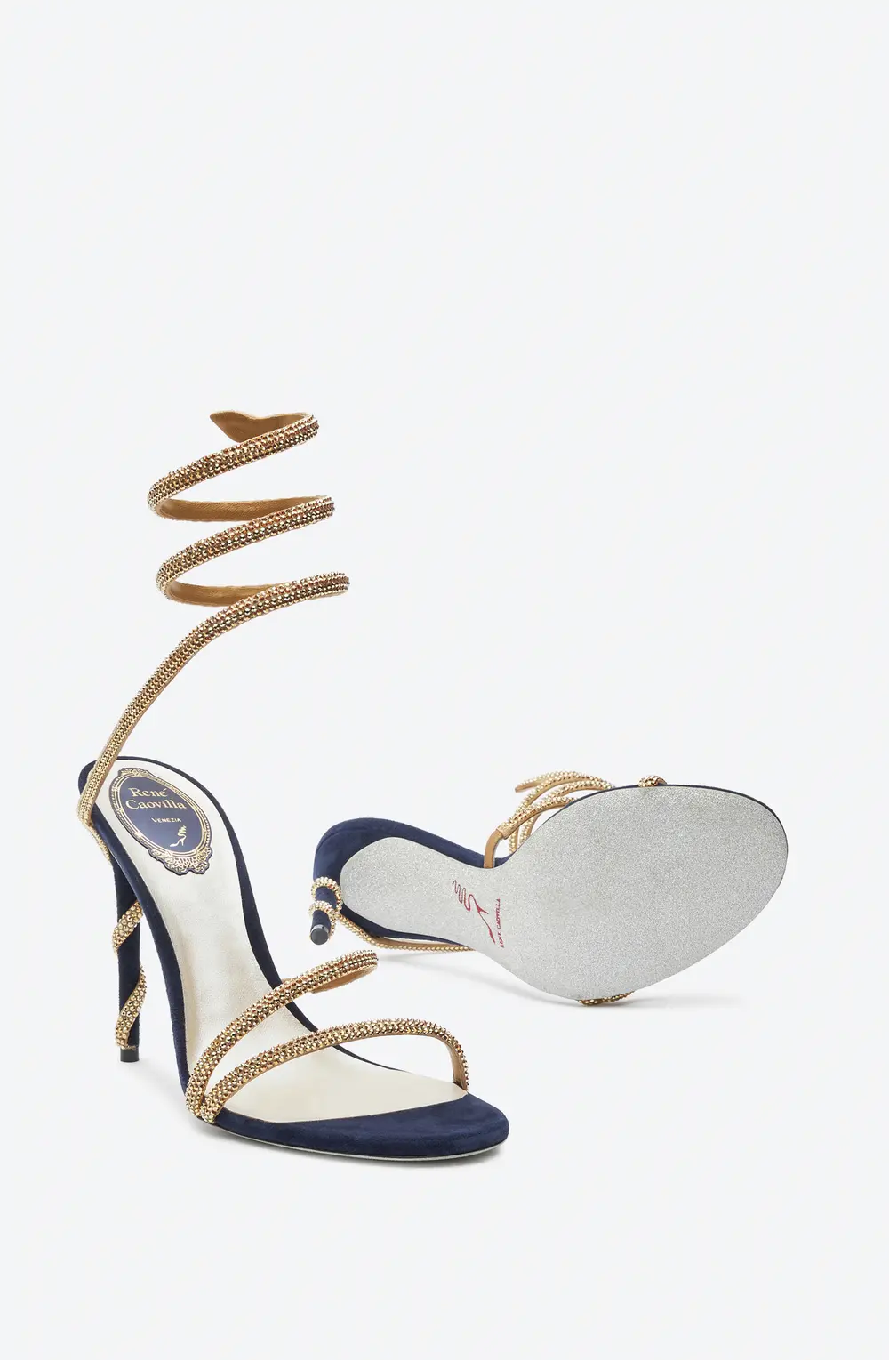 Rene Caovilla Margot Crystal Blue-Gold Sandal 105