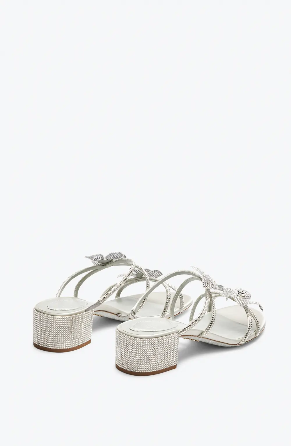 Rene Caovilla Floriane Silver Mule With Flowers 40