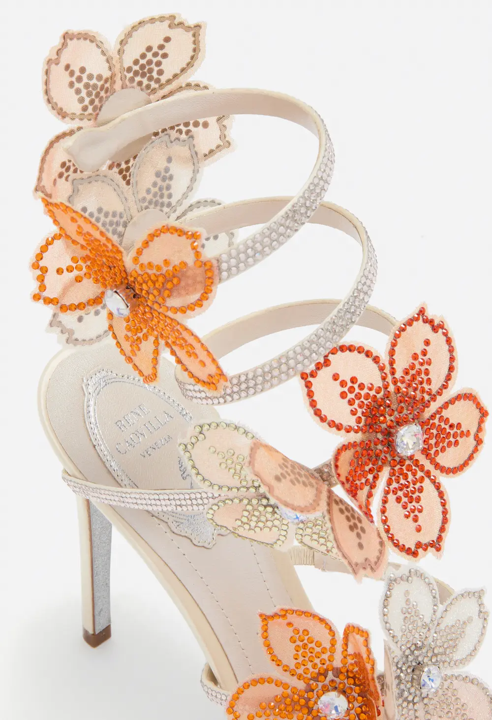 Rene Caovilla PEACH FLOWER IVORY AND ORANGE SANDAL 105
