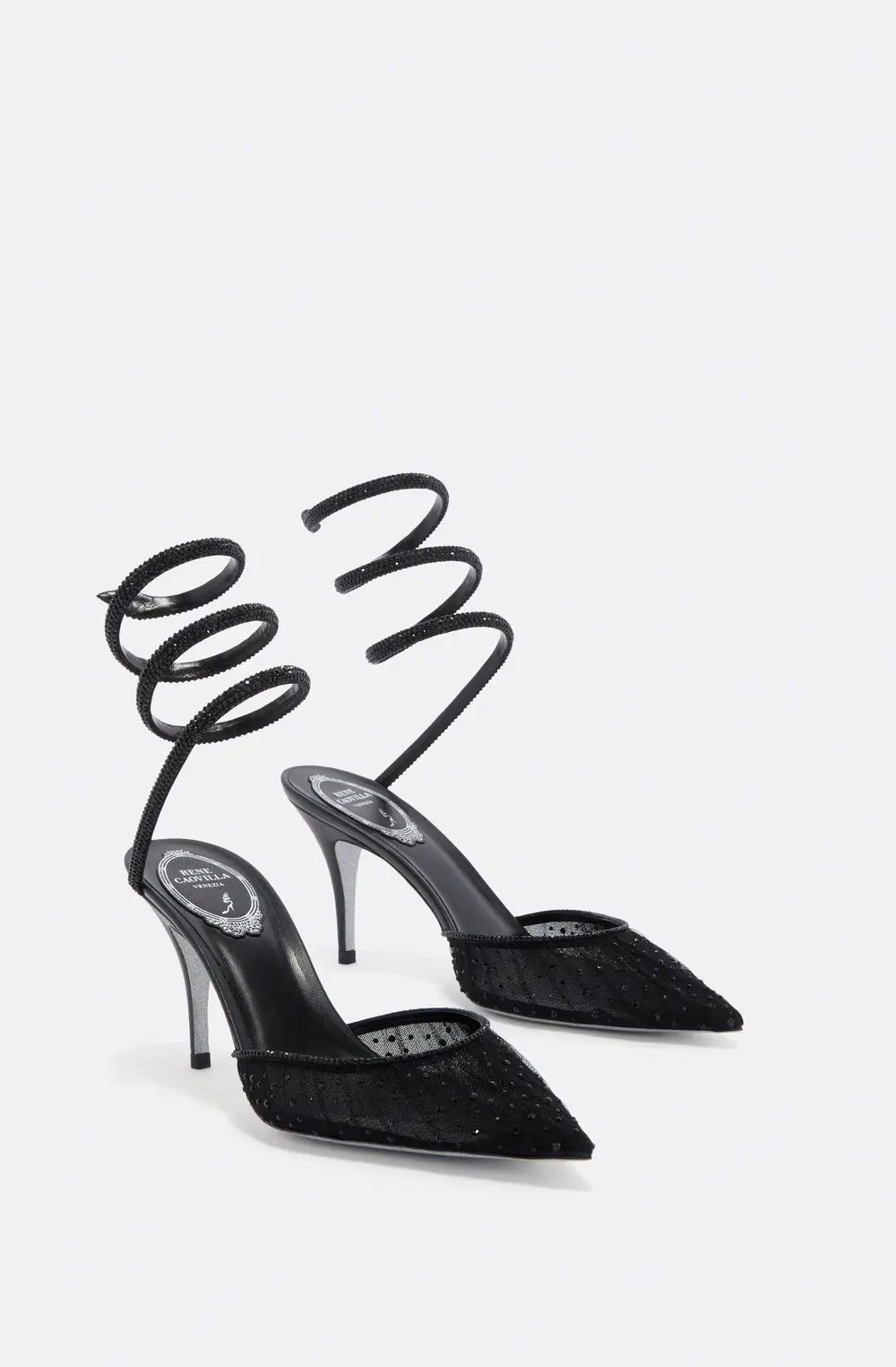 Rene Caovilla BELLE BLACK PUMP WITH SERPENT 80