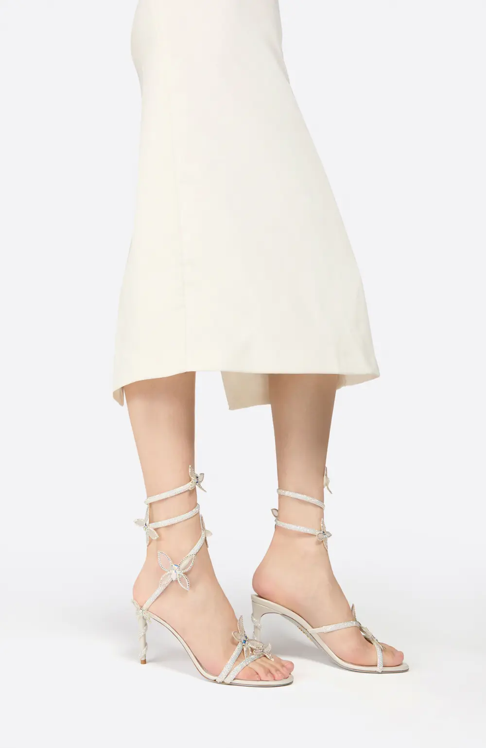 Rene Caovilla BUTTERFLOWER IVORY SATIN/CRYSTAL-TRANSMISSION ST SANDAL