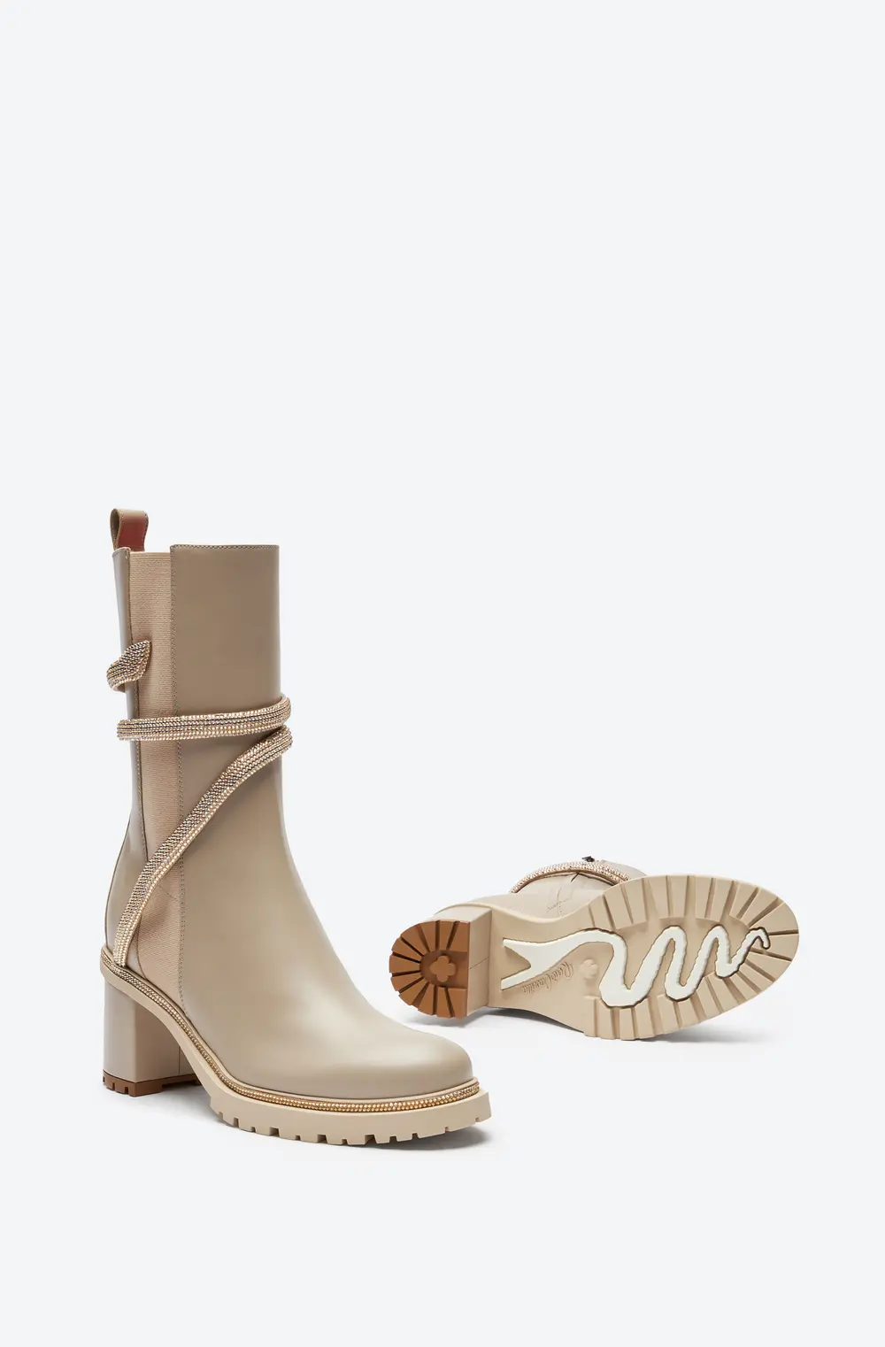 Rene Caovilla Cleo Crystals Beige Bootie 60
