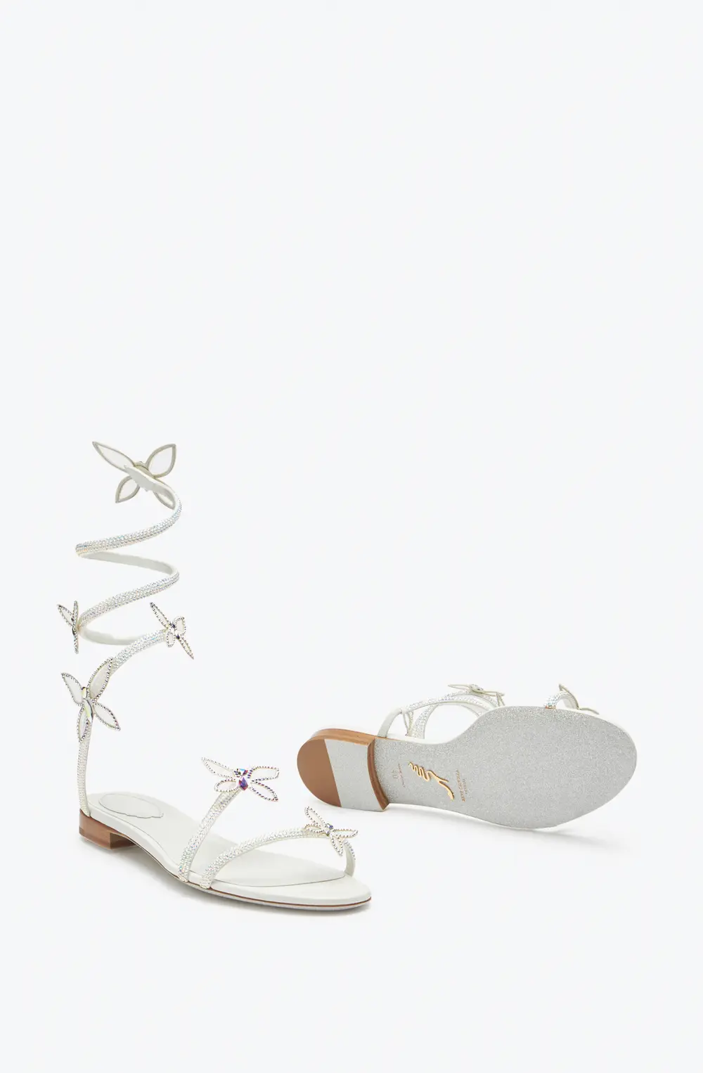 Rene Caovilla Butterflower Crystal Ivory Sandal 10