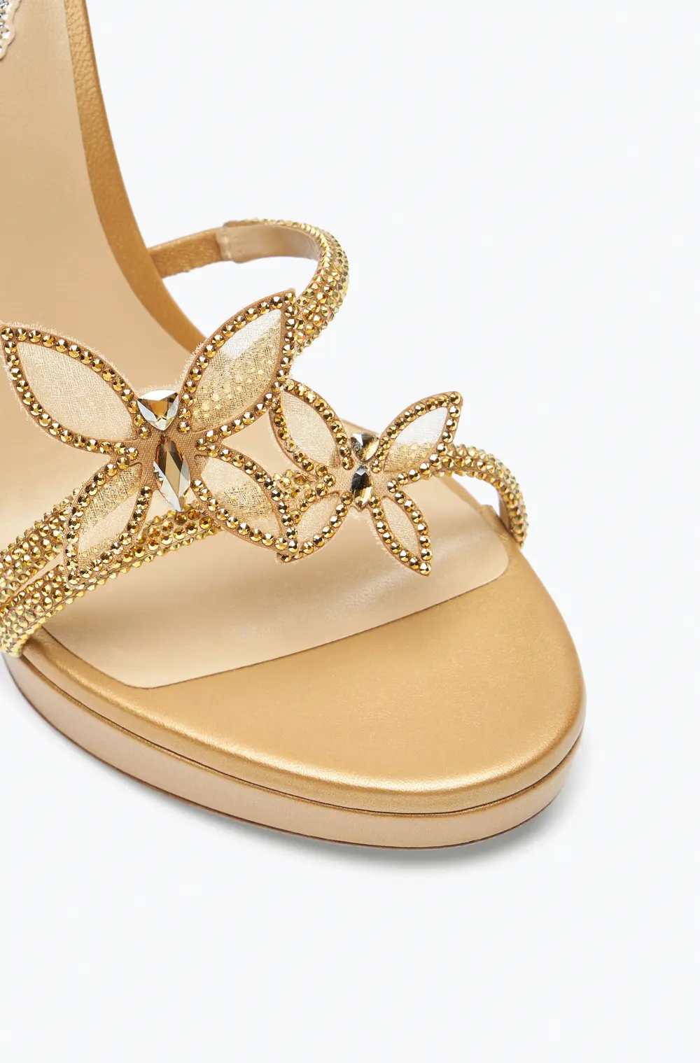 Rene Caovilla Margot Gold Platform Sandal With Butterflies 120