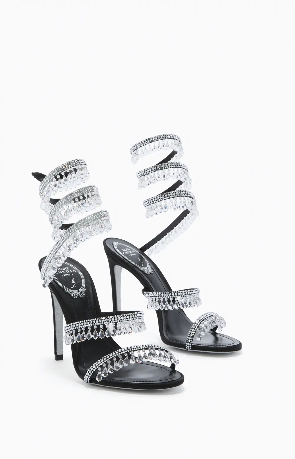 Rene Caovilla CHANDELIER BLACK AND SILVER SANDAL 105