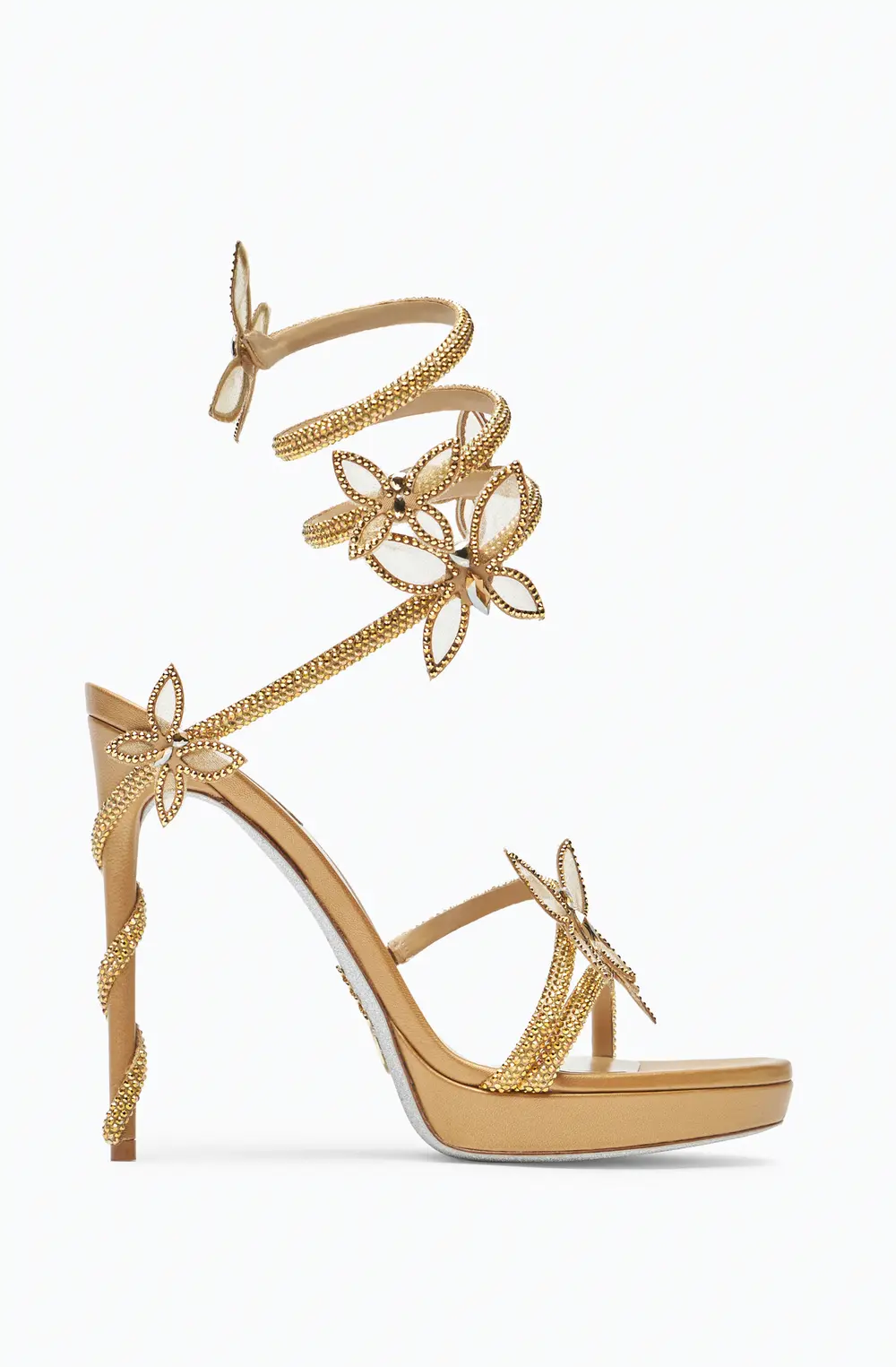 Rene Caovilla Margot Gold Platform Sandal With Butterflies 120