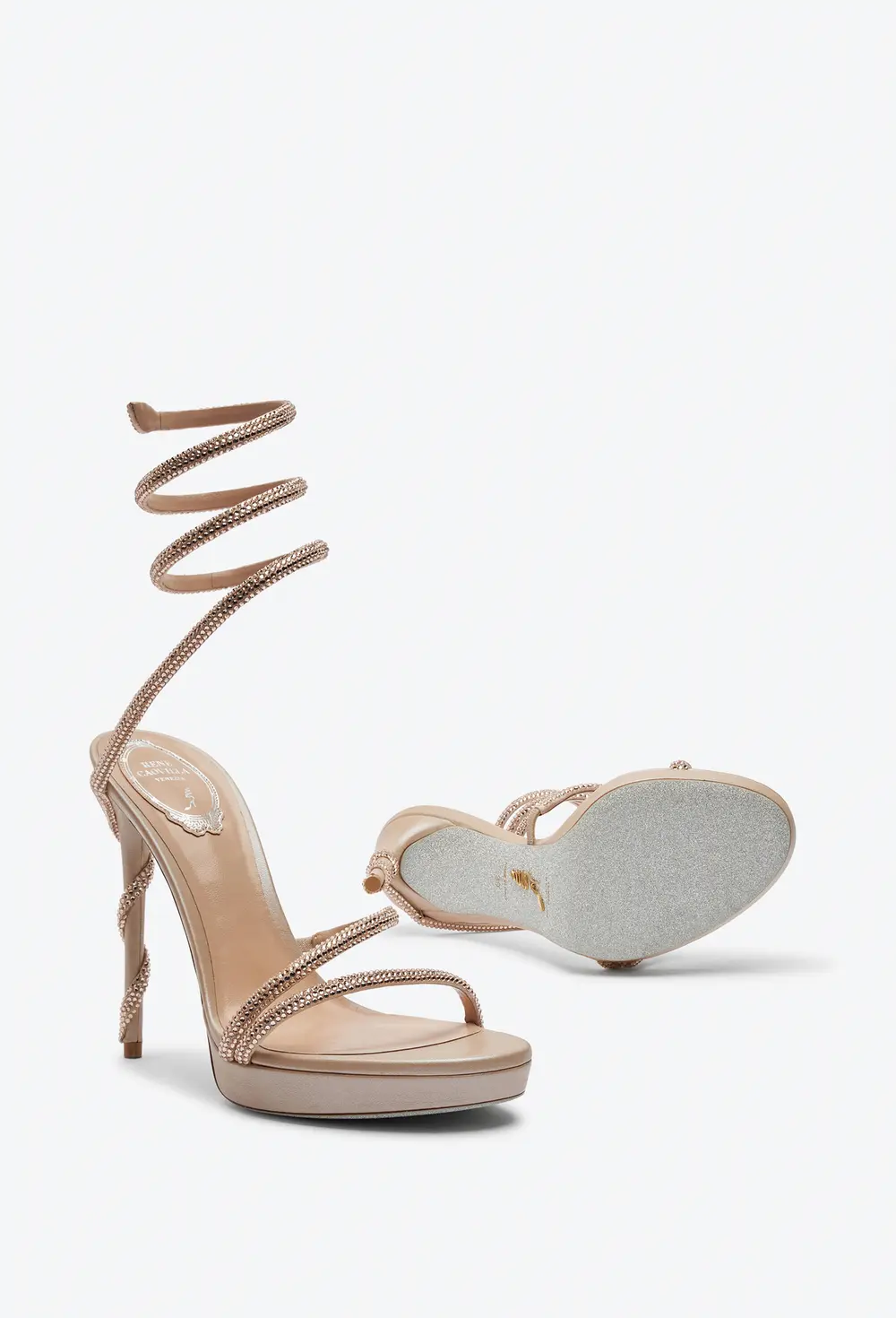 Rene Caovilla Margot Crystal Eggshell Platform Sandal 120