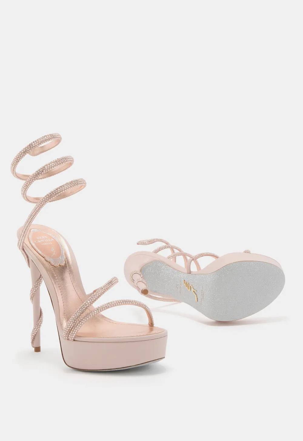 Rene Caovilla MARGOT BLUSH PINK PLATFORM SANDAL 130