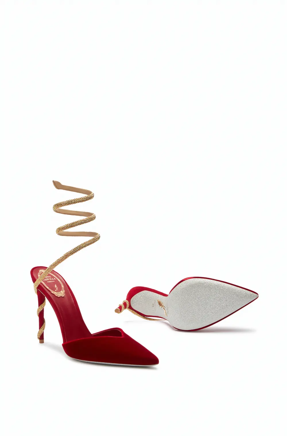 Rene Caovilla Margot Red And Gold Pump 105