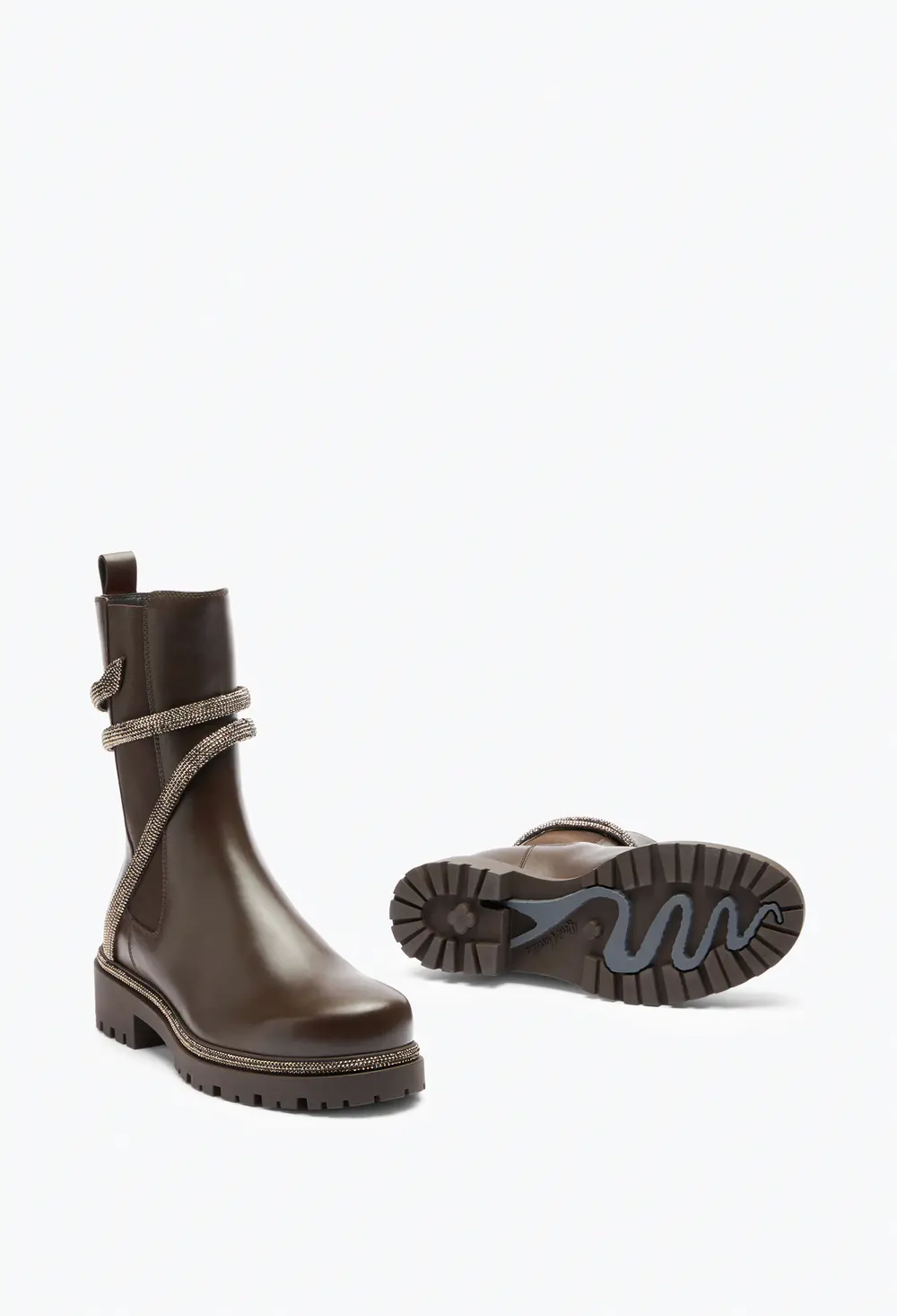 Rene Caovilla Cleo Crystal Chestnut Brown Bootie 25