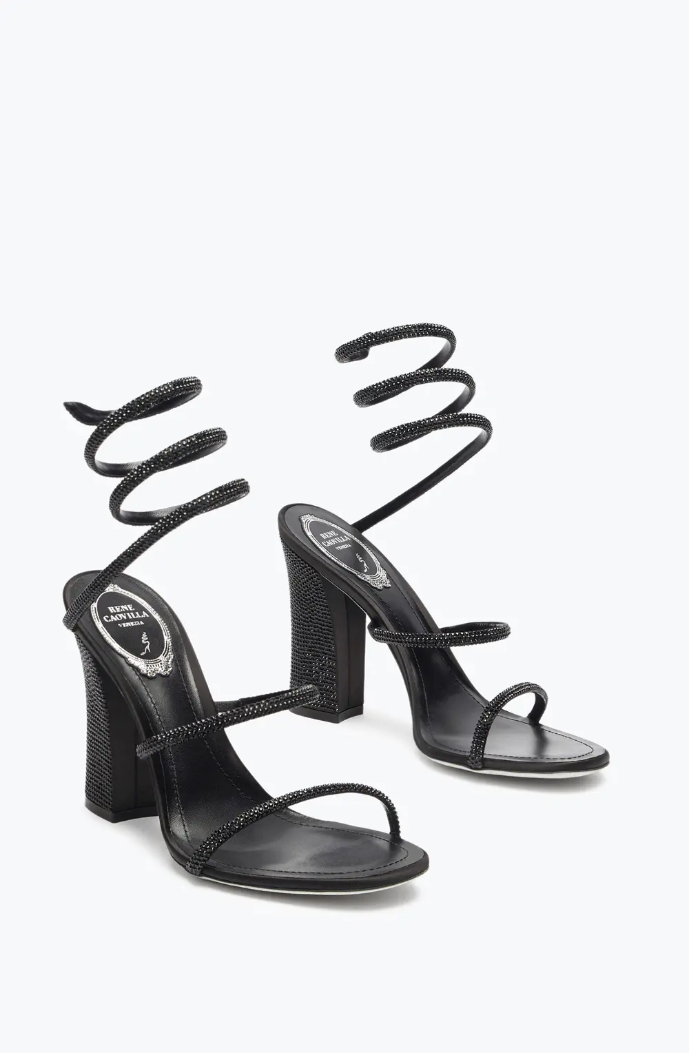 Rene Caovilla CLEO TOTAL BLACK SANDAL WITH SOUL HEEL 105
