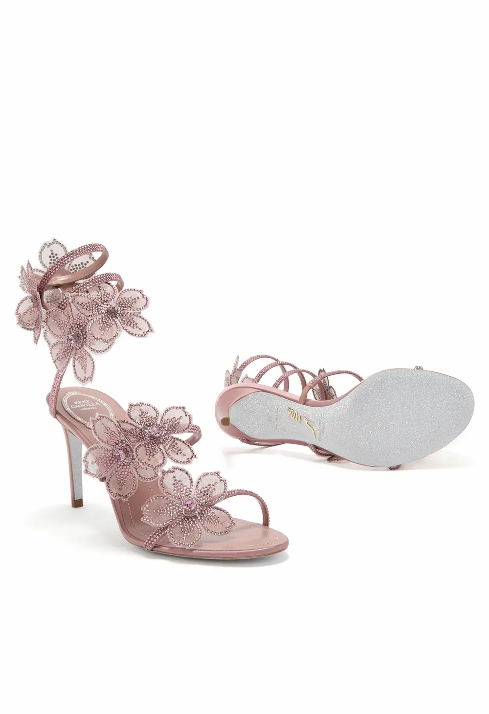 Rene Caovilla PEACH FLOWER BLUSH PINK SANDAL 80