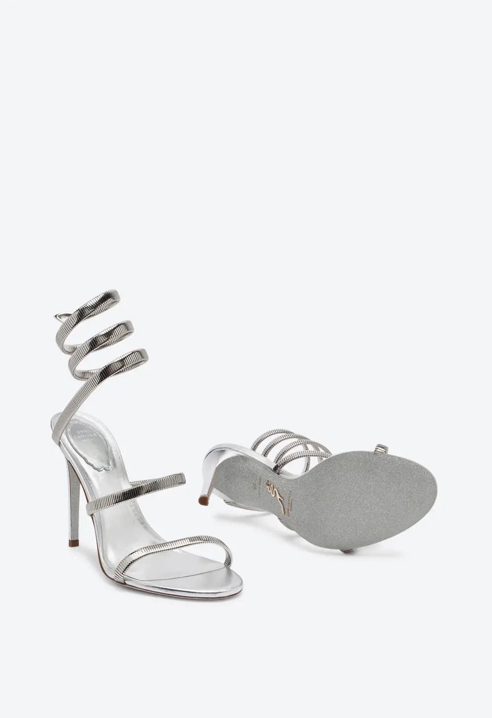 Rene Caovilla Juniper Metal Silver Sandal 105