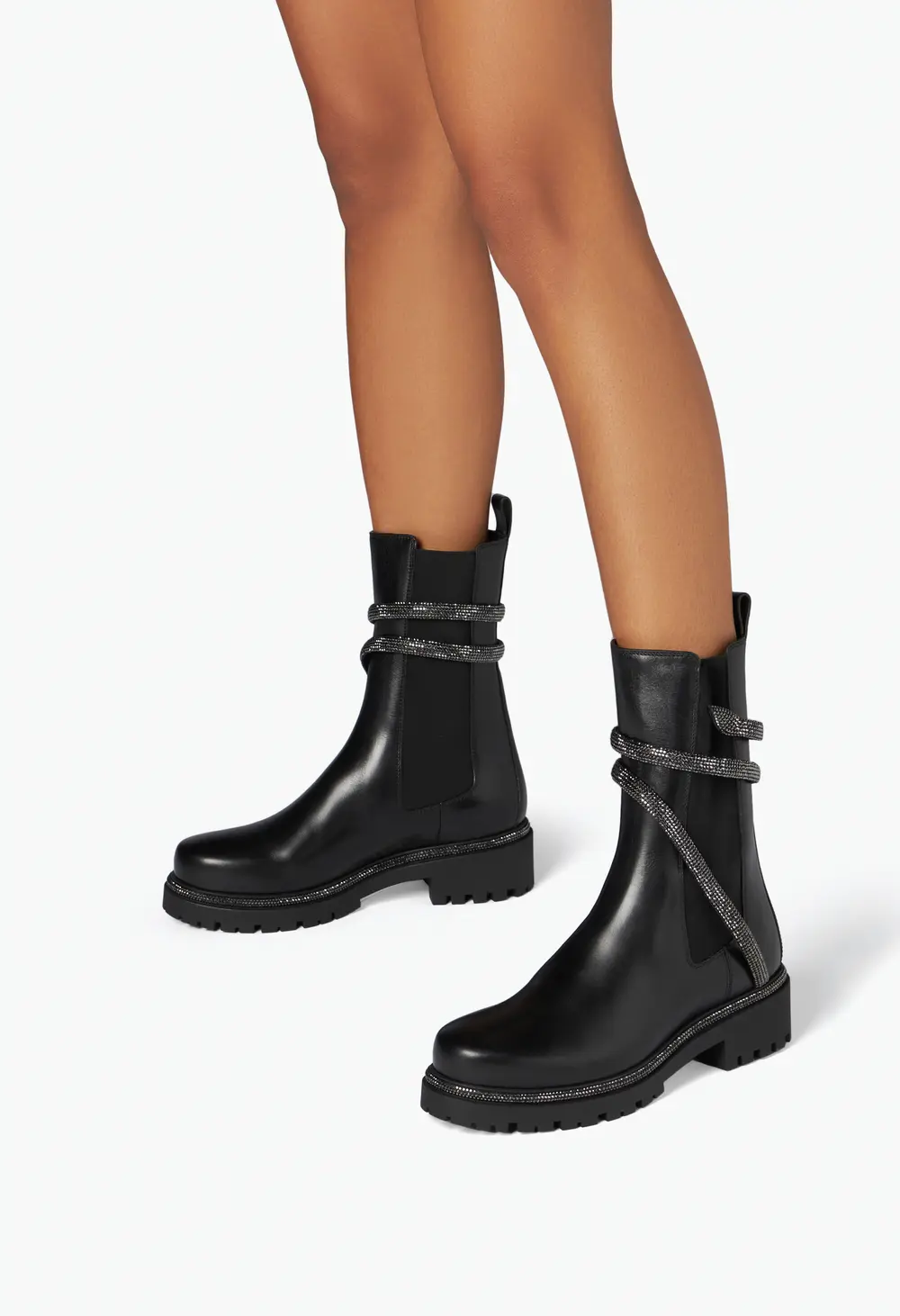 Rene Caovilla Cleo Combat Black Biker Boots