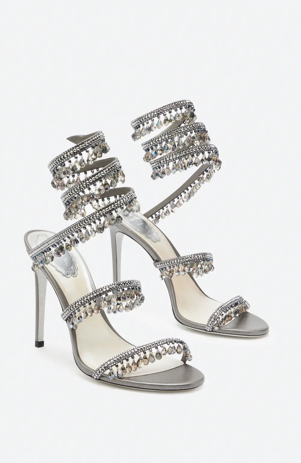 Rene Caovilla Chandelier Crystal Pearl Gray Sandal 105