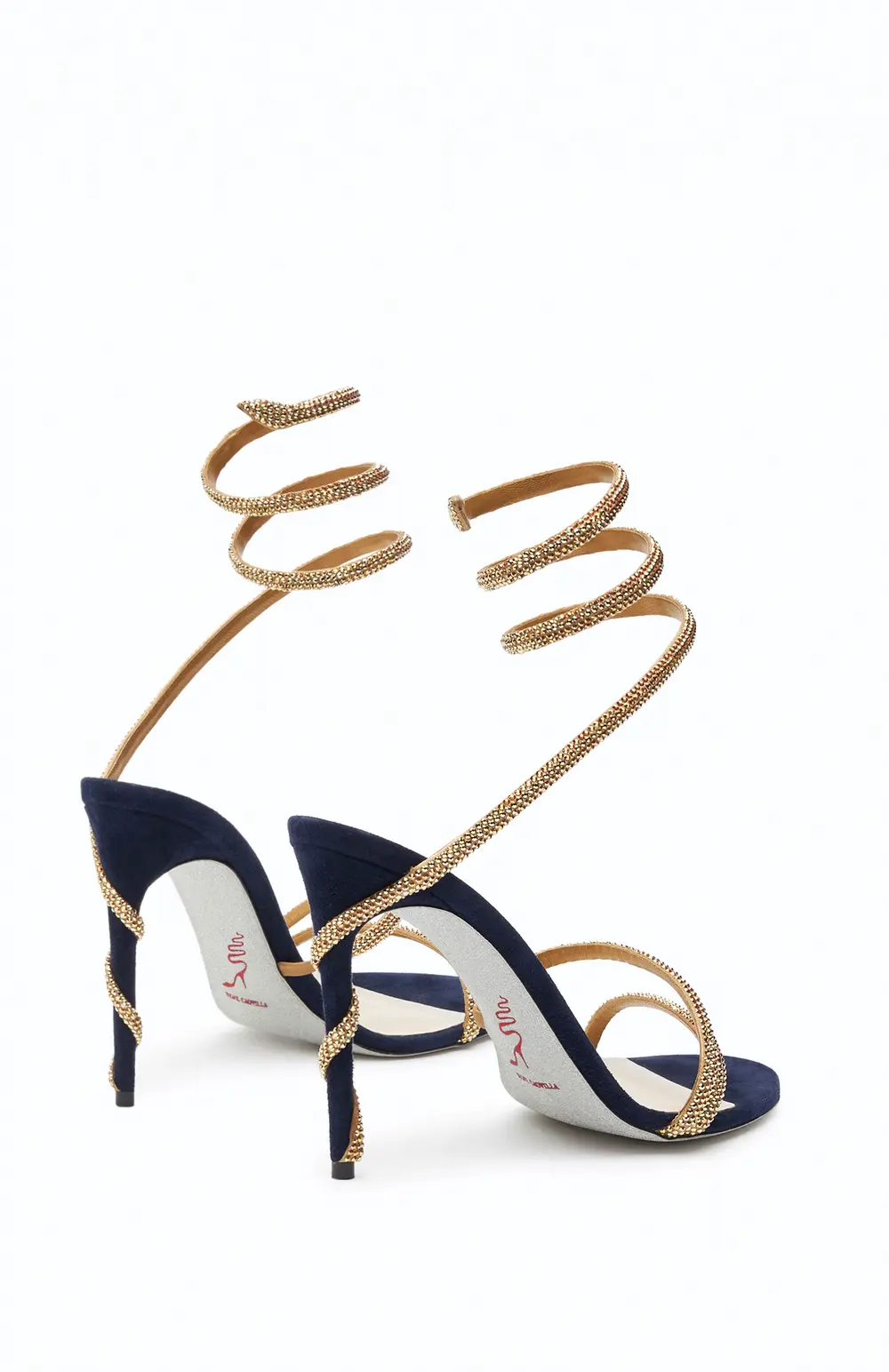 Rene Caovilla Margot Crystal Blue-Gold Sandal 105