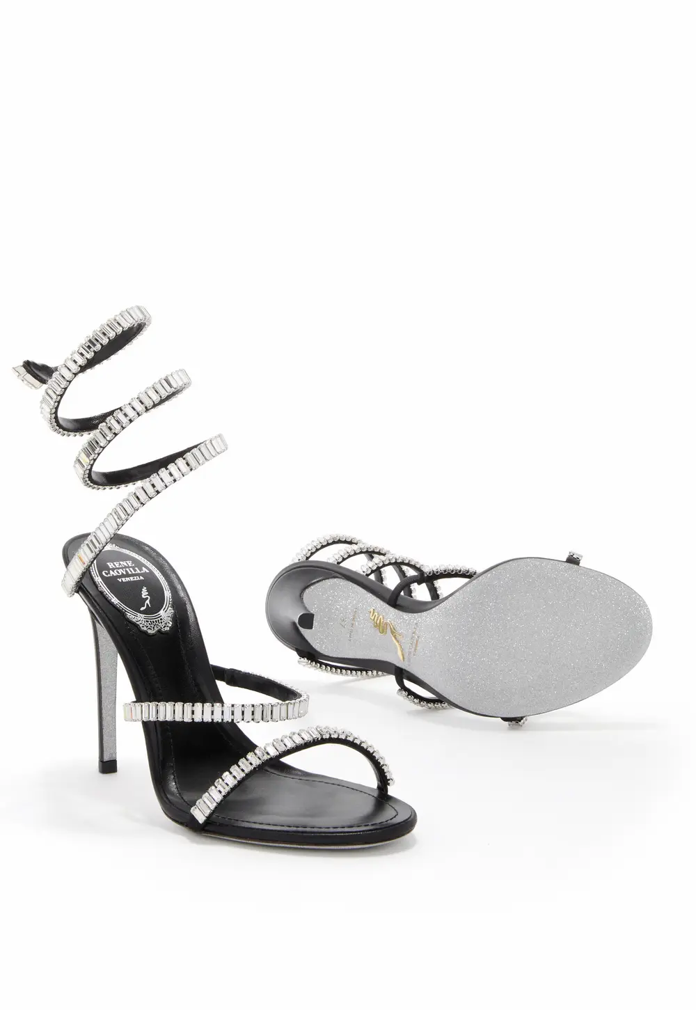 Rene Caovilla CLEO SPARK BLACK AND SILVER SANDAL 105