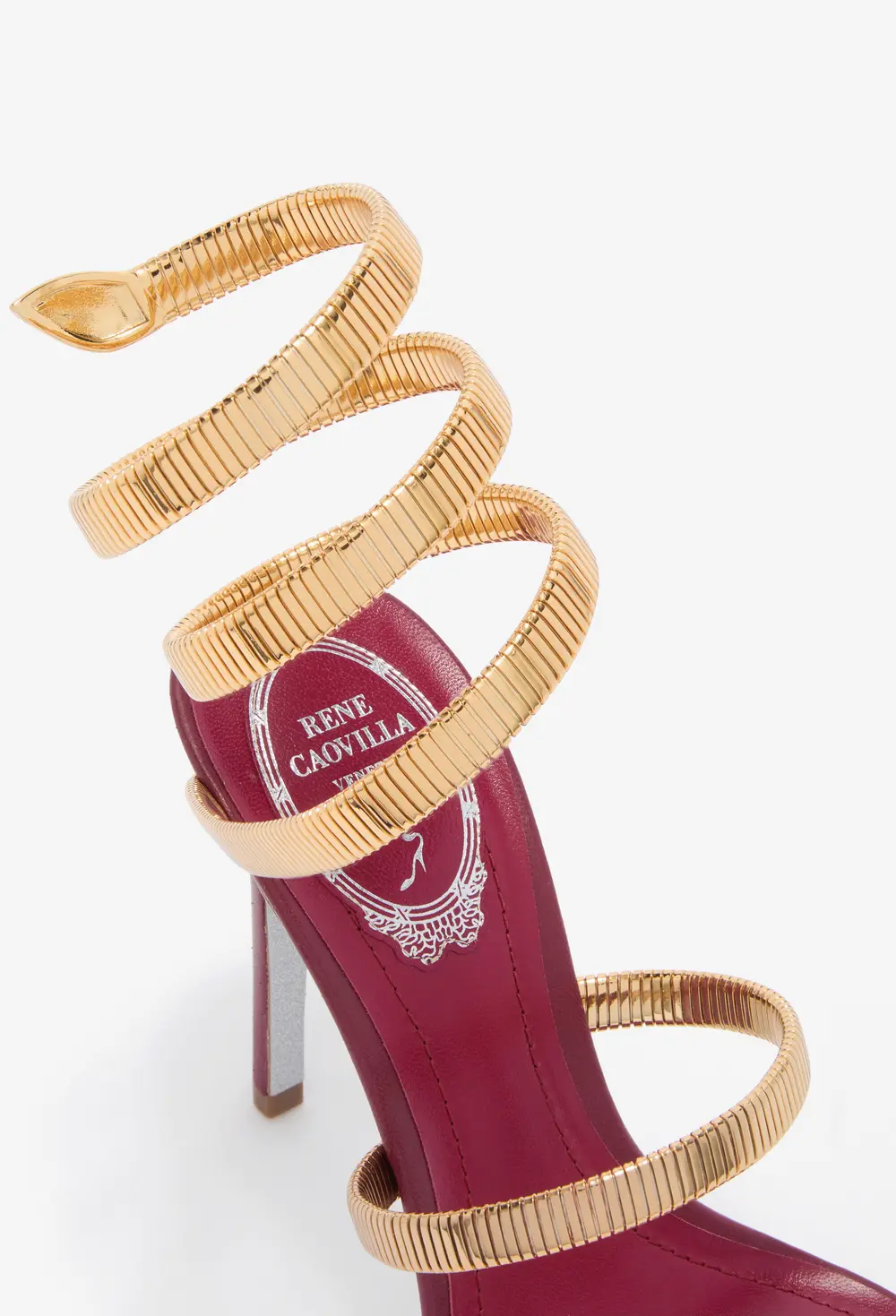 Rene Caovilla JUNIPER BURGUNDY AND GOLD SANDAL 105