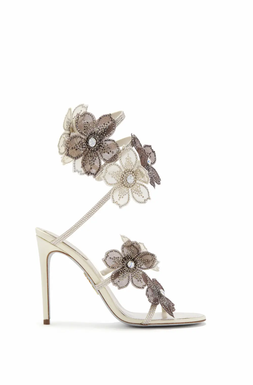 Rene Caovilla PEACH FLOWER IVORY AND GREY SANDAL 105