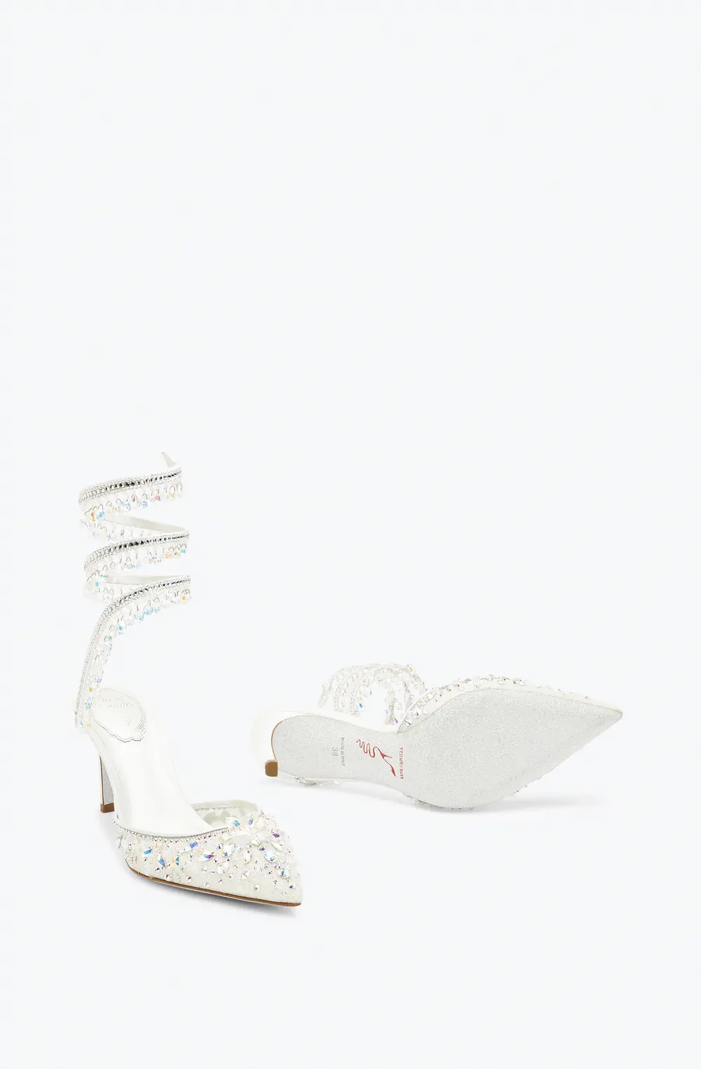 Rene Caovilla White Jewel Chandelier Pumps 75