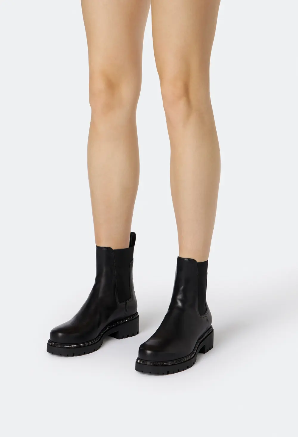 Rene Caovilla Black Leather Ankle Boots Bika