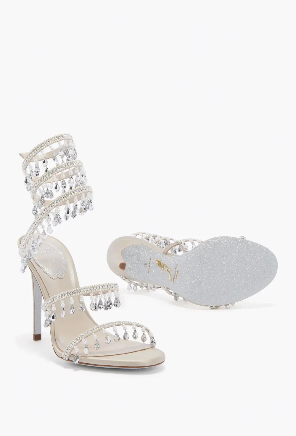 Rene Caovilla CHANDELIER BEIGE SANDAL WITH PEARLS 105