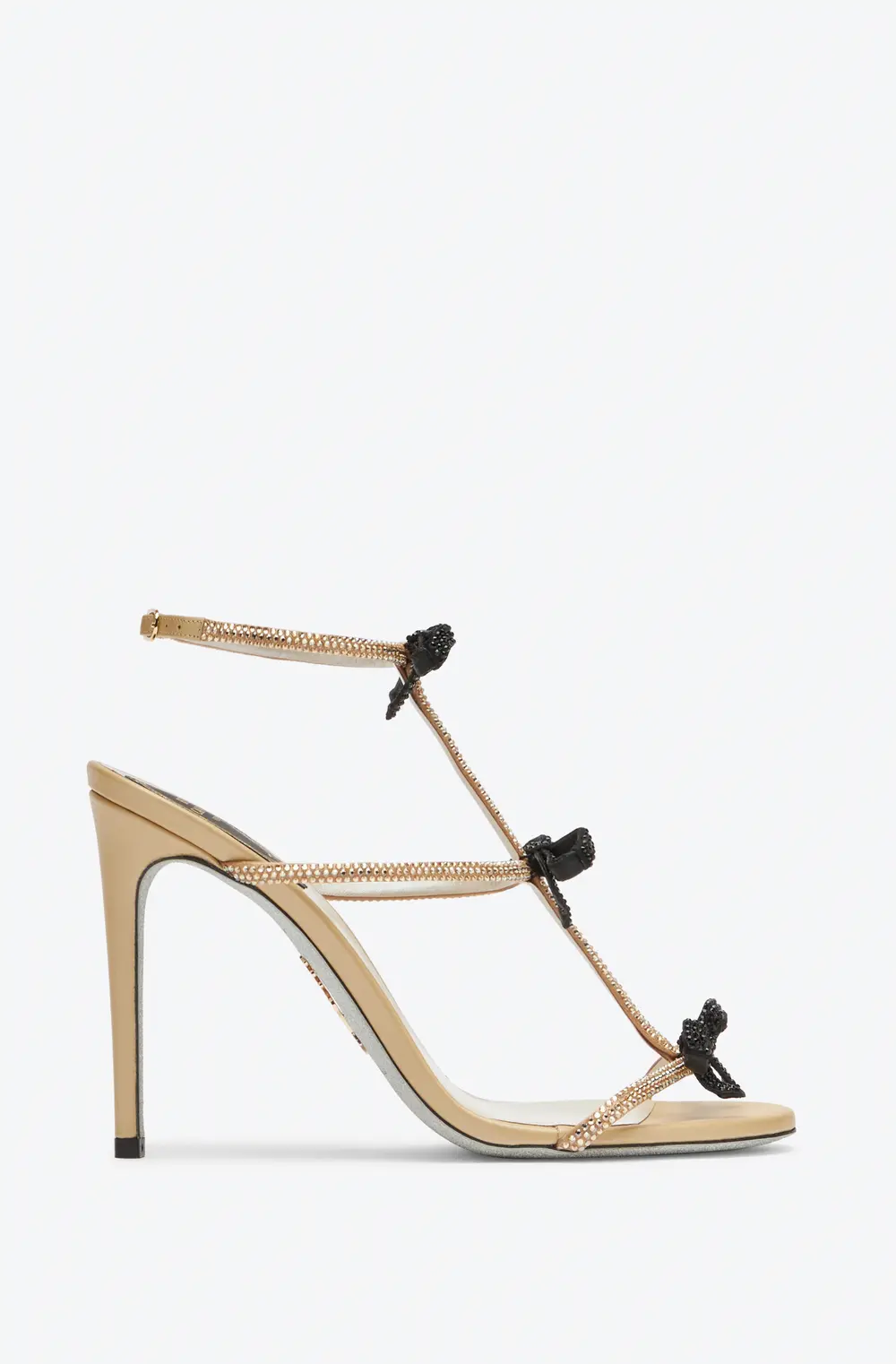 Rene Caovilla Caterina Neutral Sandal With Black And Gold Crystals 105