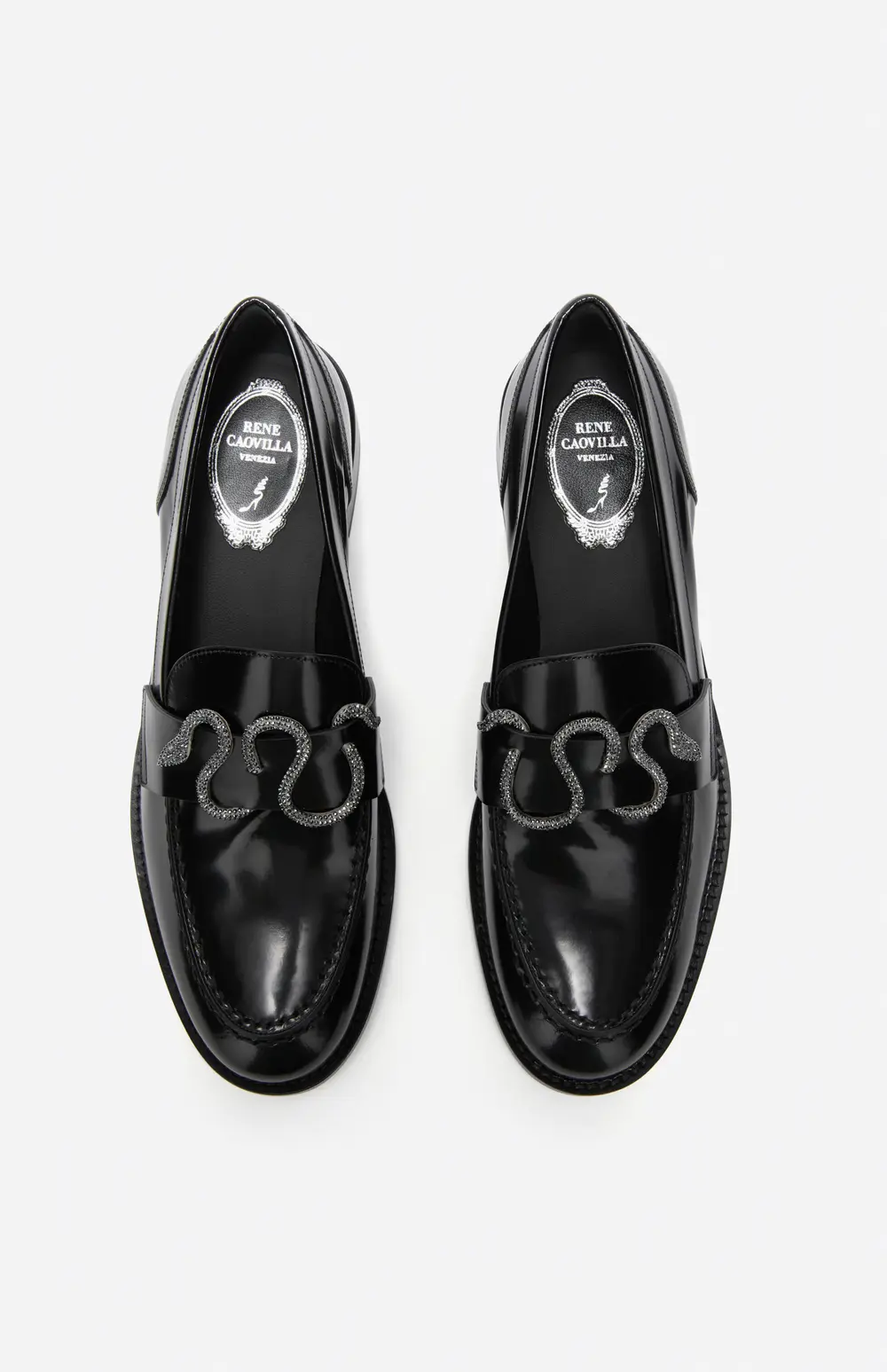 Rene Caovilla Morgana Black Loafer With Black Matte Crystal 20