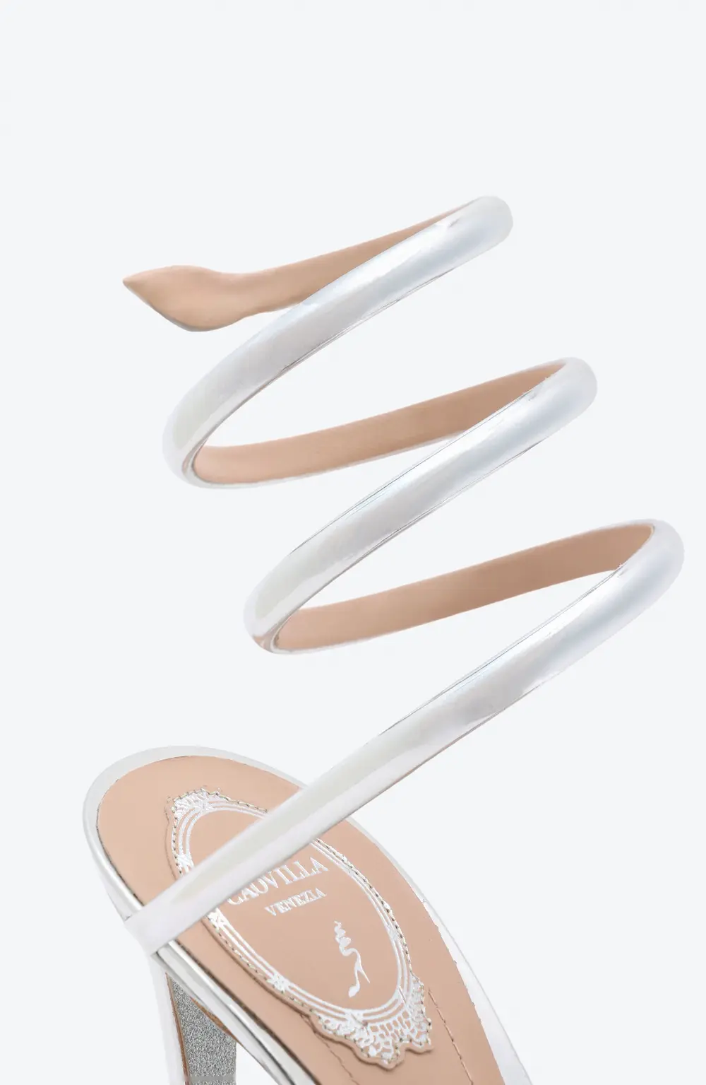 Rene Caovilla Cleo Metallic Silver Sandal 105