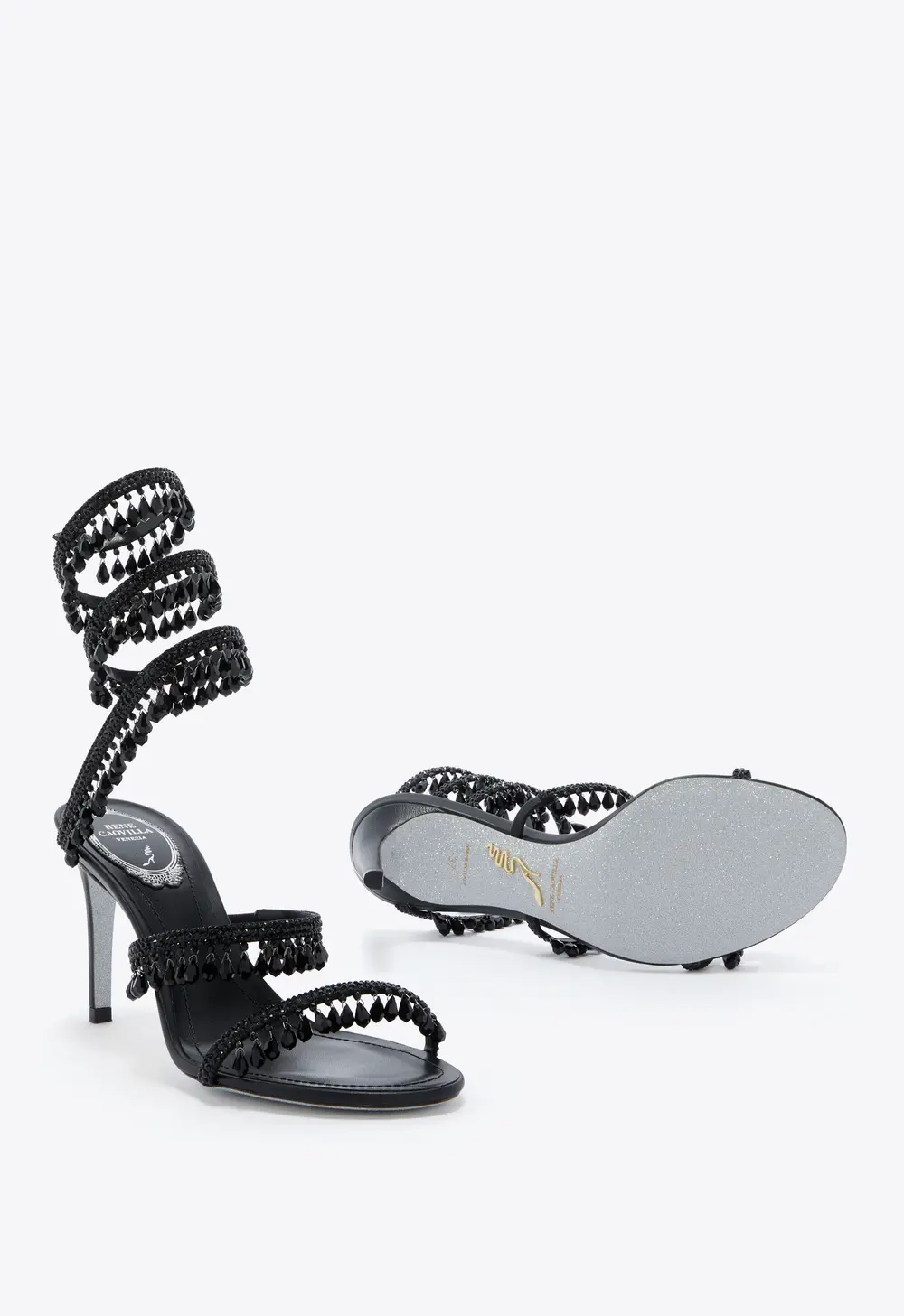 Rene Caovilla CHANDELIER BLACK SANDAL 80