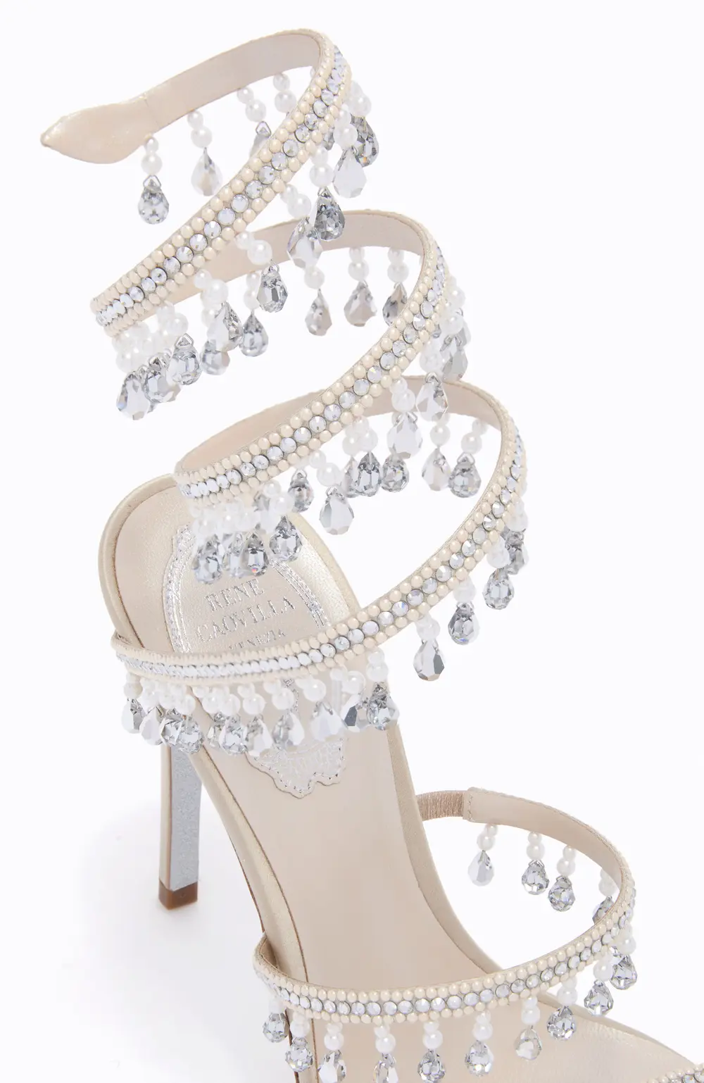 Rene Caovilla CHANDELIER BEIGE SANDAL WITH PEARLS 105
