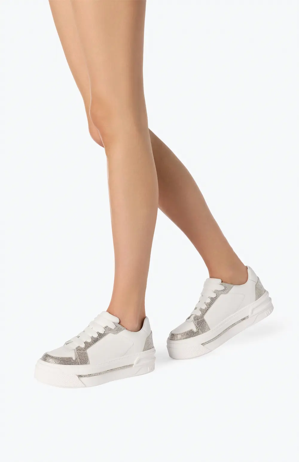 Rene Caovilla XTRA WHITE-SILVER SNEAKER WITH CRYSTALS 50