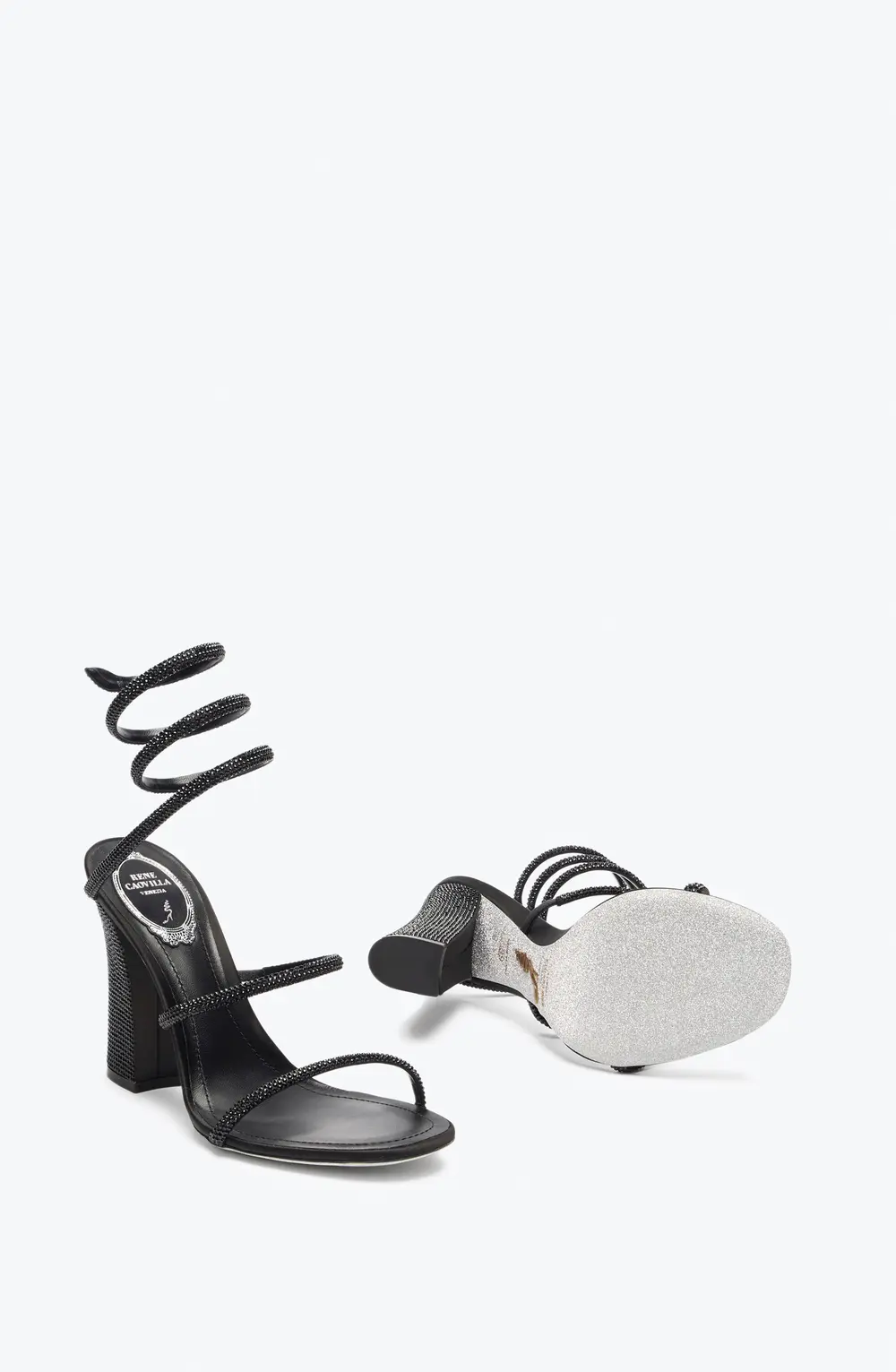 Rene Caovilla CLEO TOTAL BLACK SANDAL WITH SOUL HEEL 105