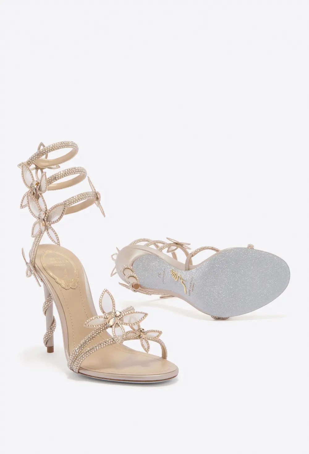 Rene Caovilla MARGOT CHAMPAGNE SANDAL WITH BUTTERFLIES 105
