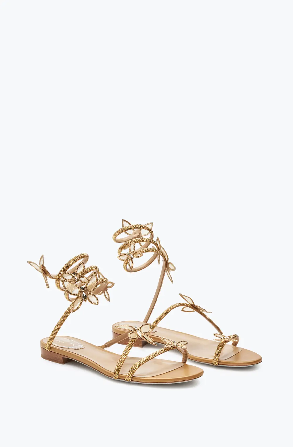 Rene Caovilla Butterflower Crystal Gold Sandal 10