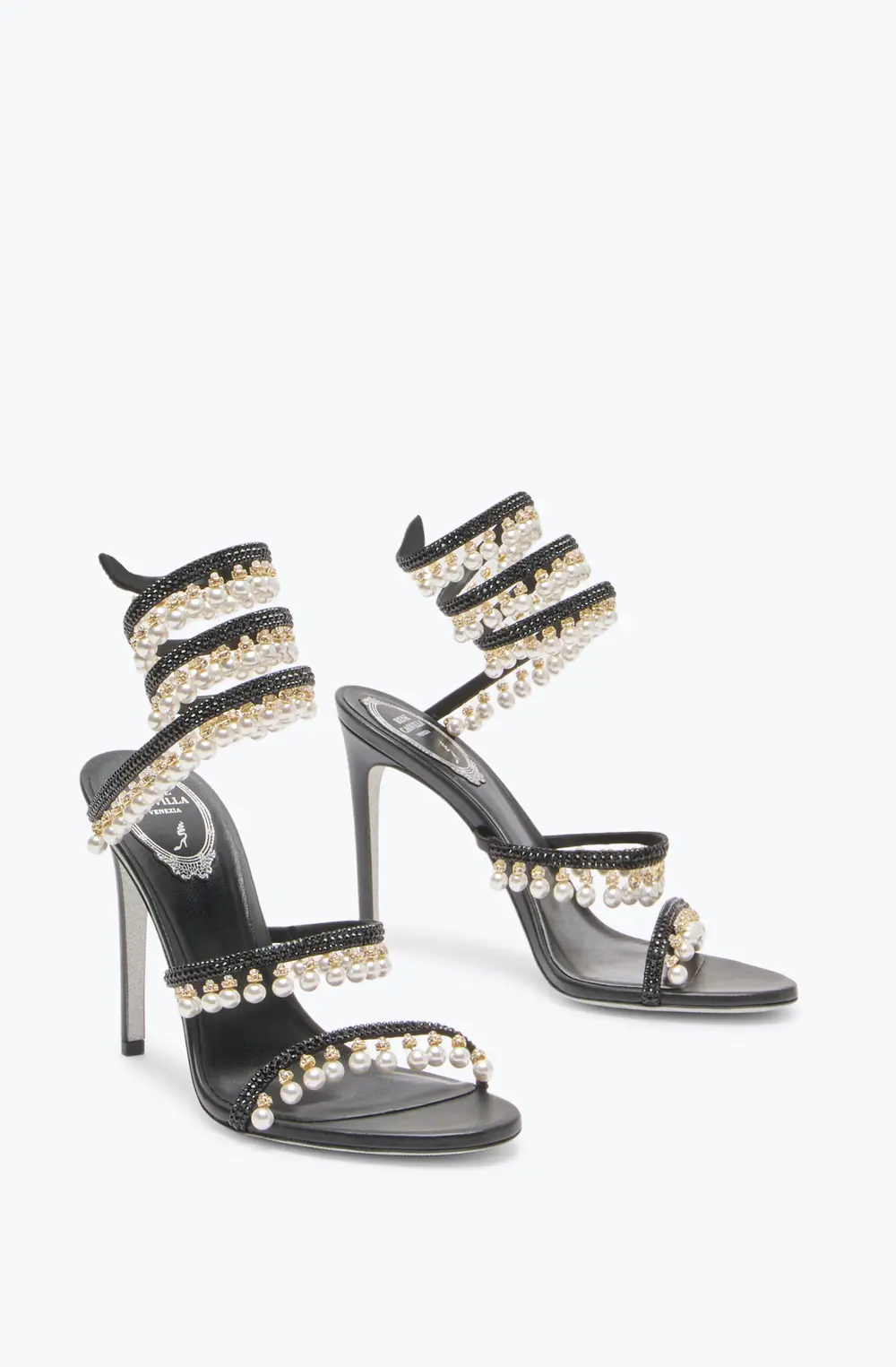 Rene Caovilla CHANDELIER BLACK SANDAL WITH PEARLS 105