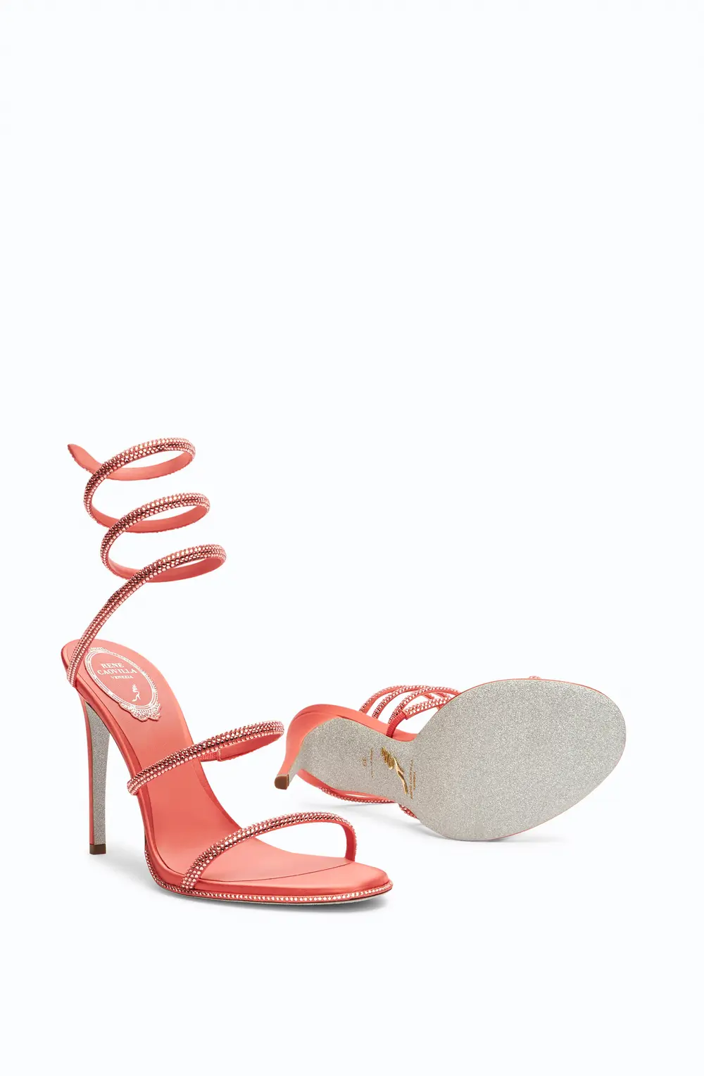 Rene Caovilla Cleo Peach Sandal With Crystals 105