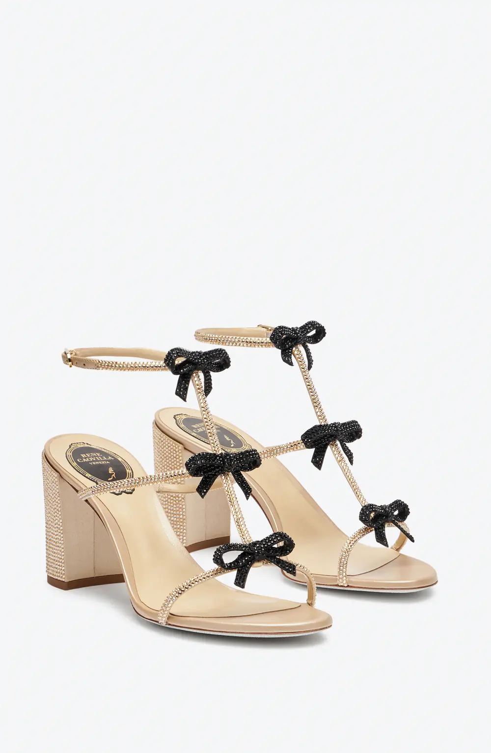 Rene Caovilla Caterina Honey And Black Sandal 80