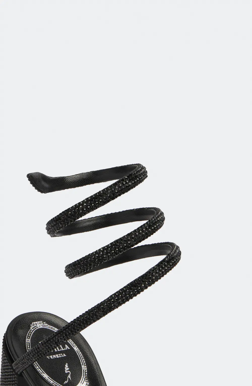 Rene Caovilla Cleo Block-Heeled Crystal Black Sandal 80