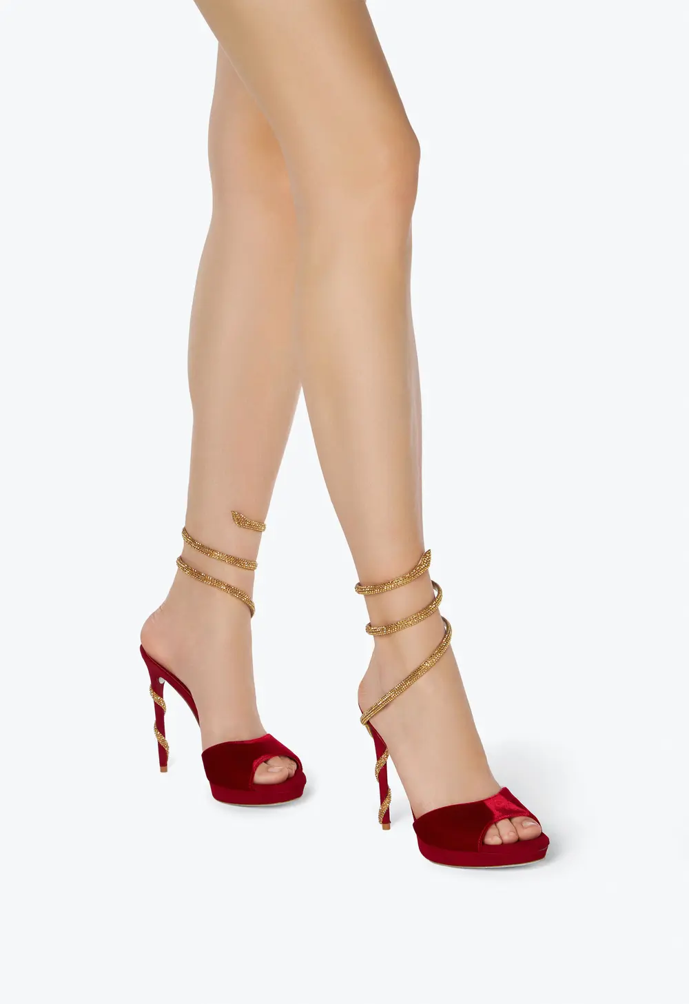 Rene Caovilla Margot Red Velvet Sandal 120