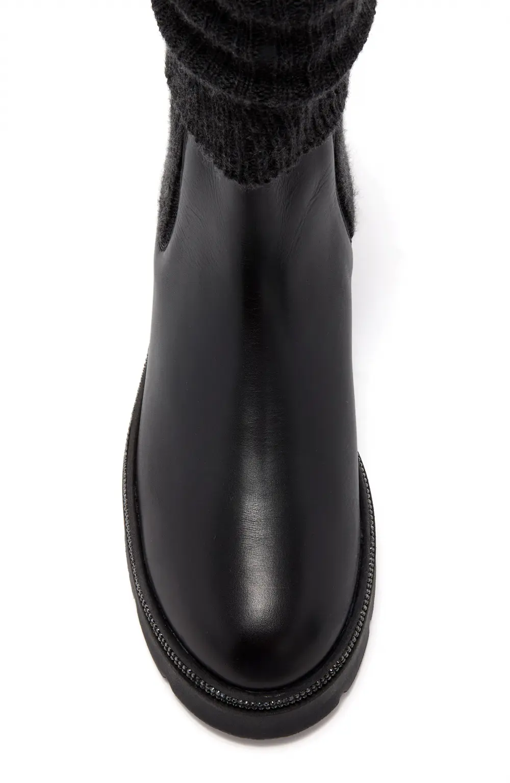 Rene Caovilla BIKA LEATHER AND CASHMERE BLACK ANKLE BOOT WITH CRYSTALS 50